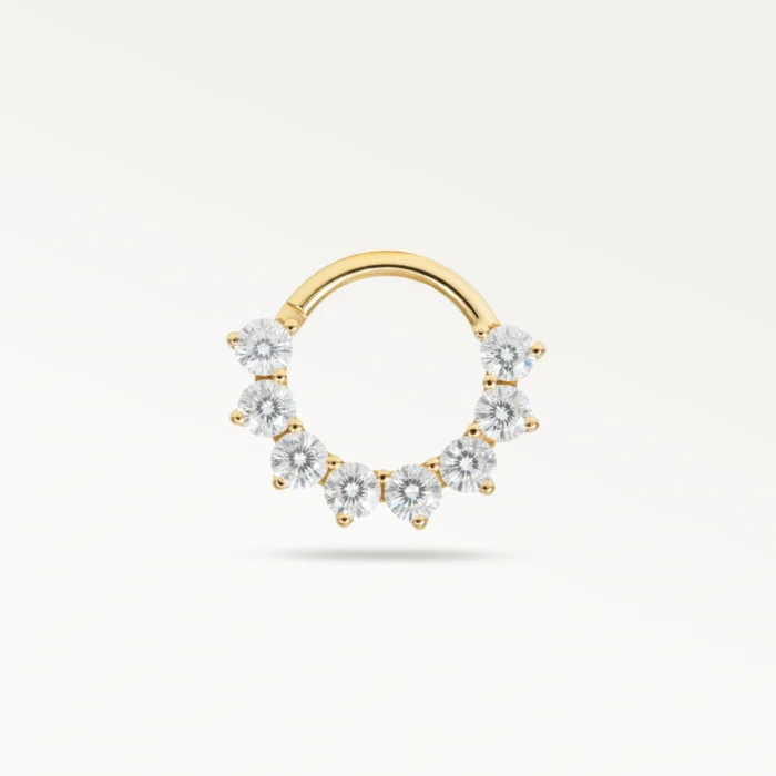 Piercing demi-soleil doré orné de zircons étincelants, bijou lumineux et raffiné