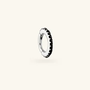 Zoé - petit anneau lobe avec strass noirs - Zoé couleur argent - 6mm