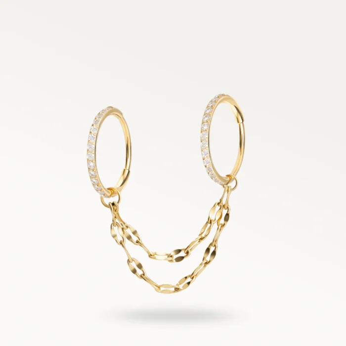 Boucle d’oreille dorée à double chaînette brillante, style élégant et moderne