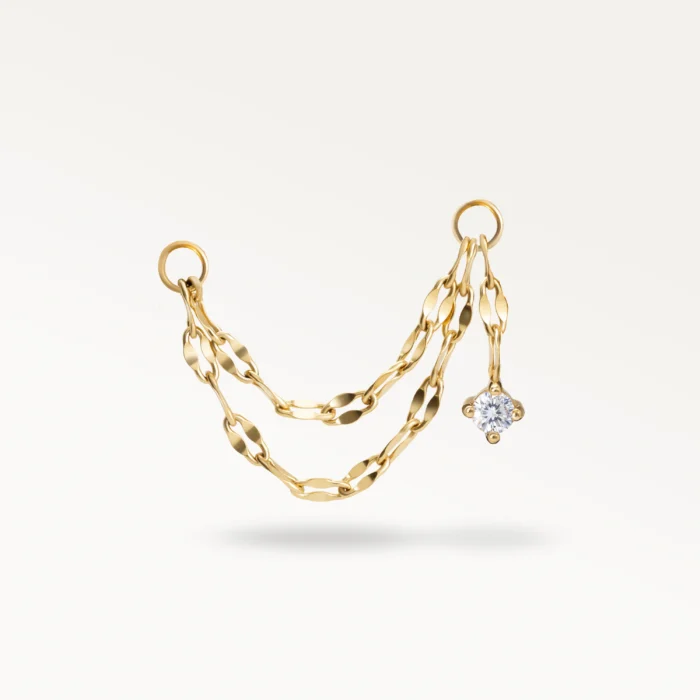 Chaîne dorée pour piercing d’oreille à double maillon avec pendentif zircon
