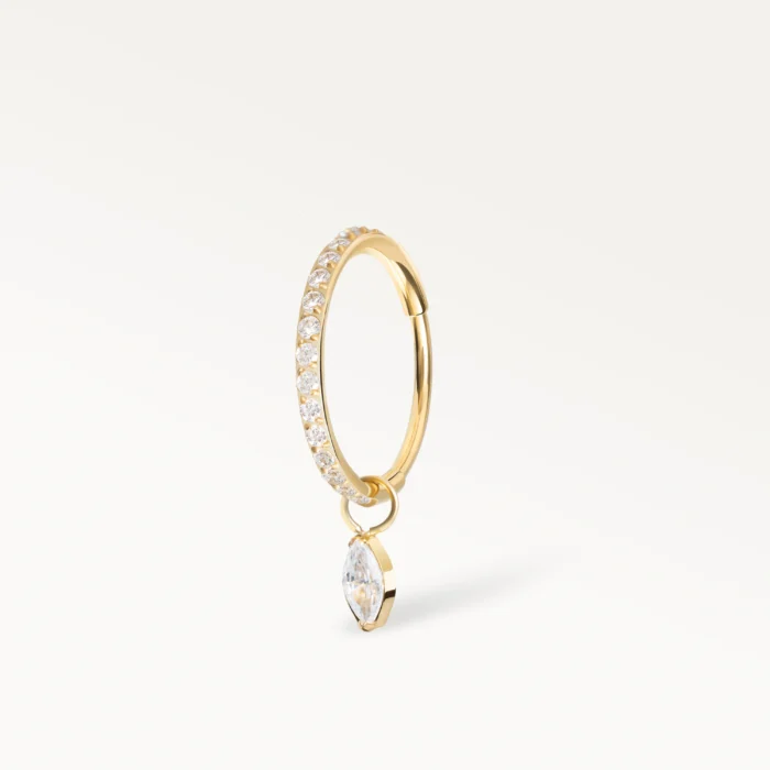 Piercing anneau doré avec pendentif zircon en forme de goutte, bijou raffiné et élégant