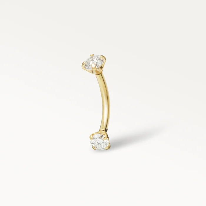 Piercing banane doré avec deux strass de 2 mm, design fin et élégant