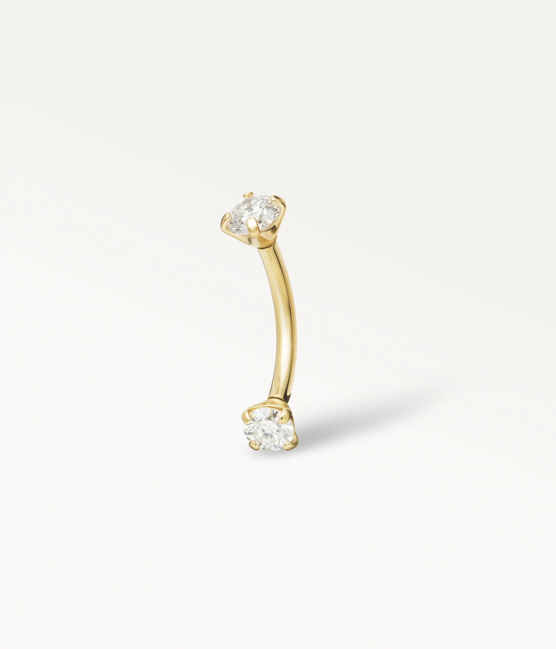 Piercing banane doré avec deux strass de 2 mm, design fin et élégant