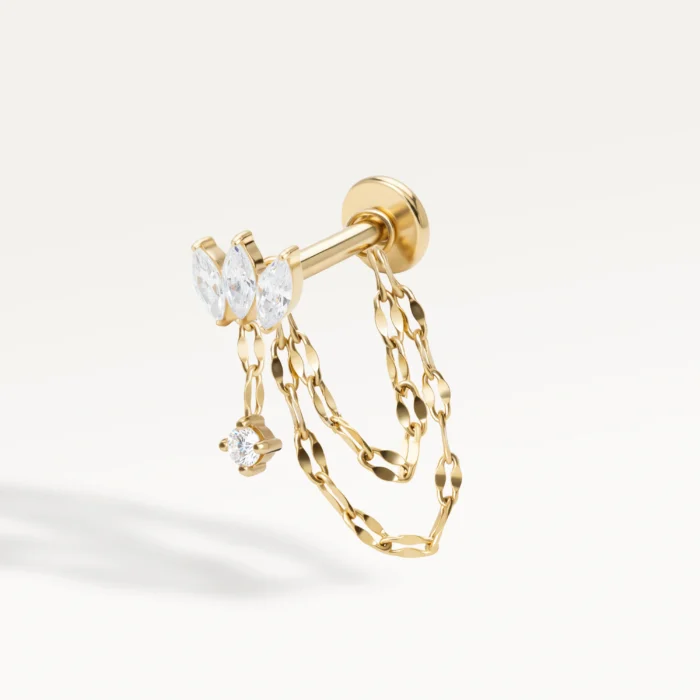 Piercing chaîne doré à double maillon orné de zircons, bijou d’oreille élégant