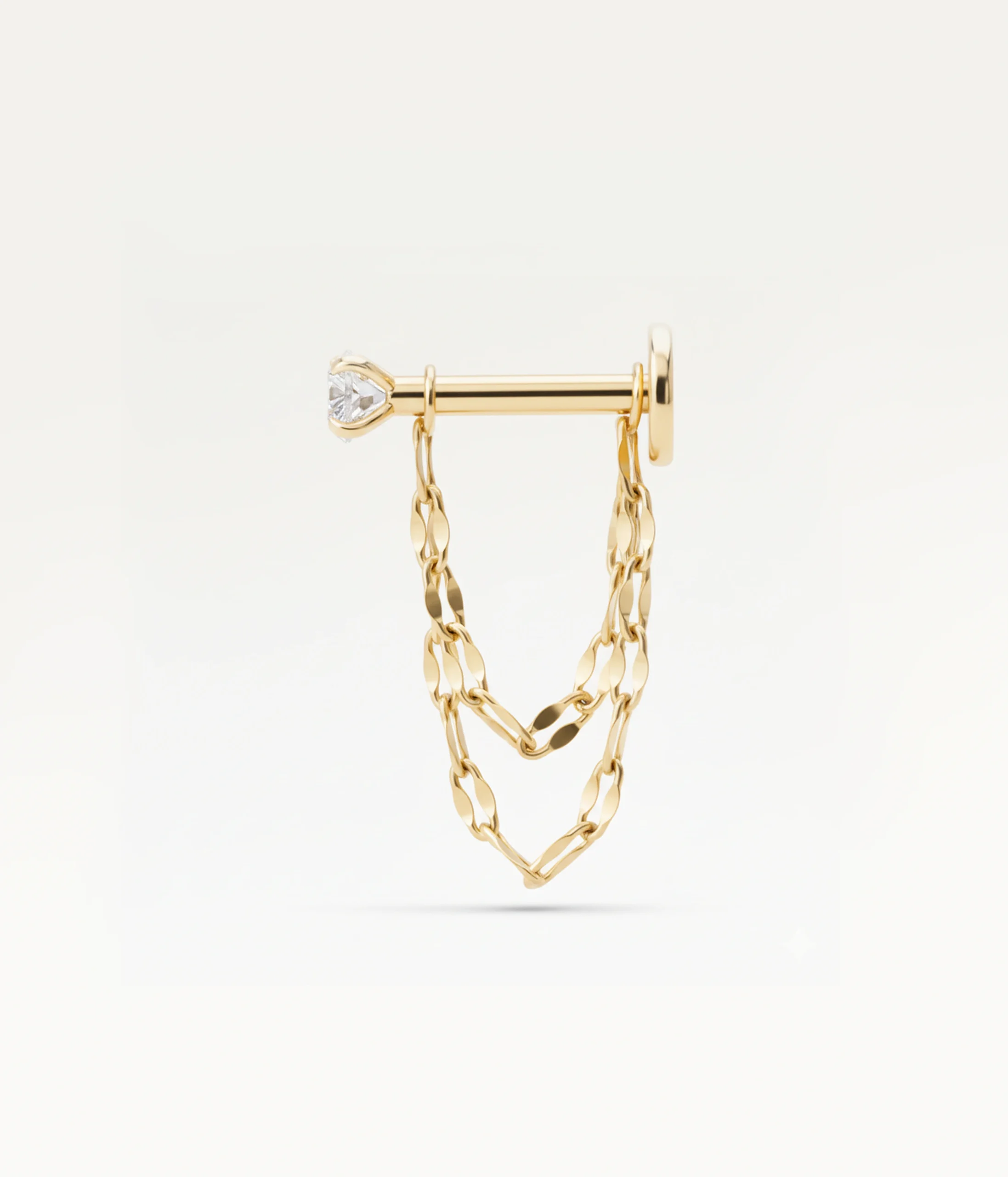 Piercing chaînette doré à double maillon, bijou raffiné et lumineux pour l’oreille