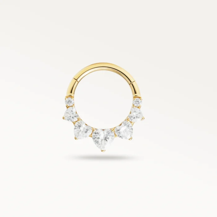 Piercing daith doré en anneau orné de strass en forme de cœur, bijou éclatant
