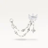 Piercing d’oreille argenté à chaîne double sertie de zircons, style élégant et fin
