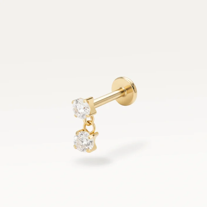 Piercing puce doré à double zircon, design délicat et scintillant