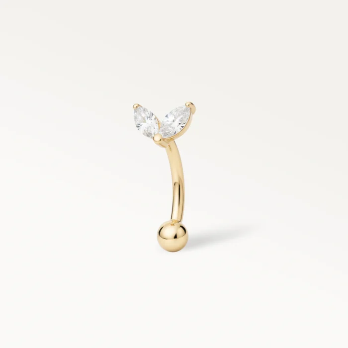 Piercing rook deux pétales doré avec cristaux taille marquise