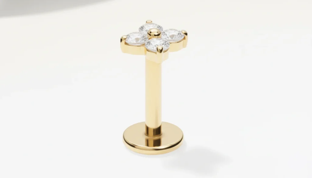 Piercing trèfle à quatre feuilles doré avec pierres brillantes, porte-bonheur élégant