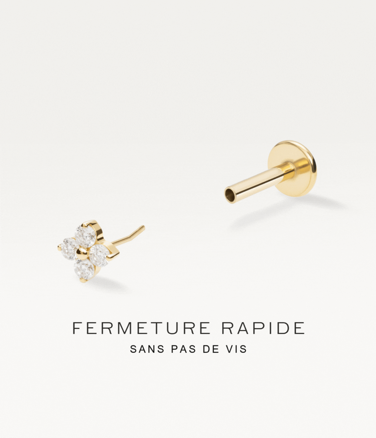 Piercing trèfle doré avec fermeture threadless, système sans pas de vis pratique