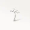 Piercing Nyméa argenté en titane poli, bijou d'oreille avec zircons marquise en vue perspective